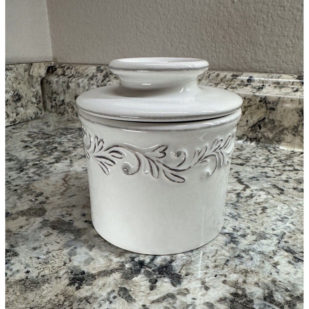 Butter Bell Crock -by L. Tremaine French Ceramic Butter Keeper White Linen